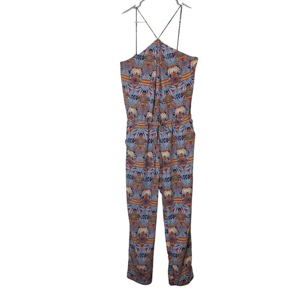 Zara Trafaluc Women Jumpsuit M Geometric Print Strappy Tapered Leg Boho Festival - Picture 1 of 16